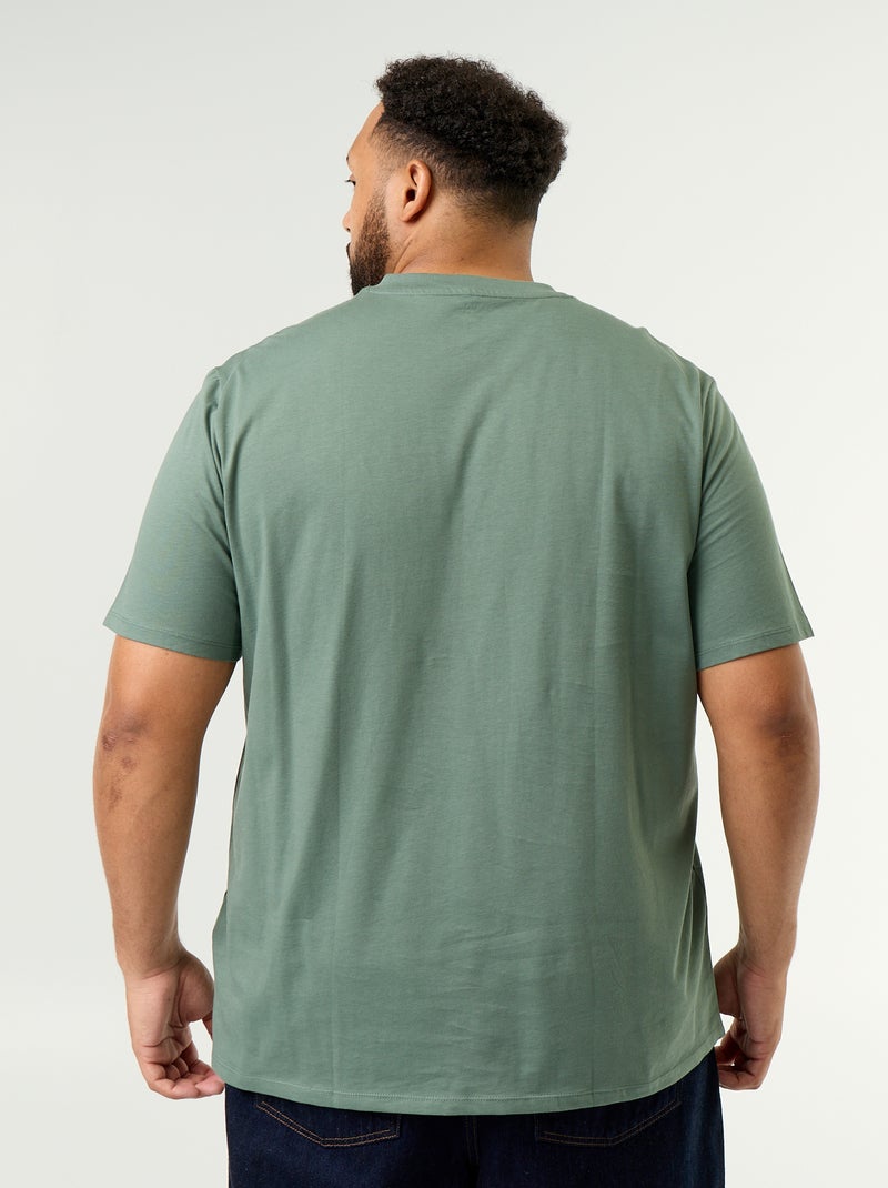 T-shirt en coton à col V pour homme Vert - Kiabi