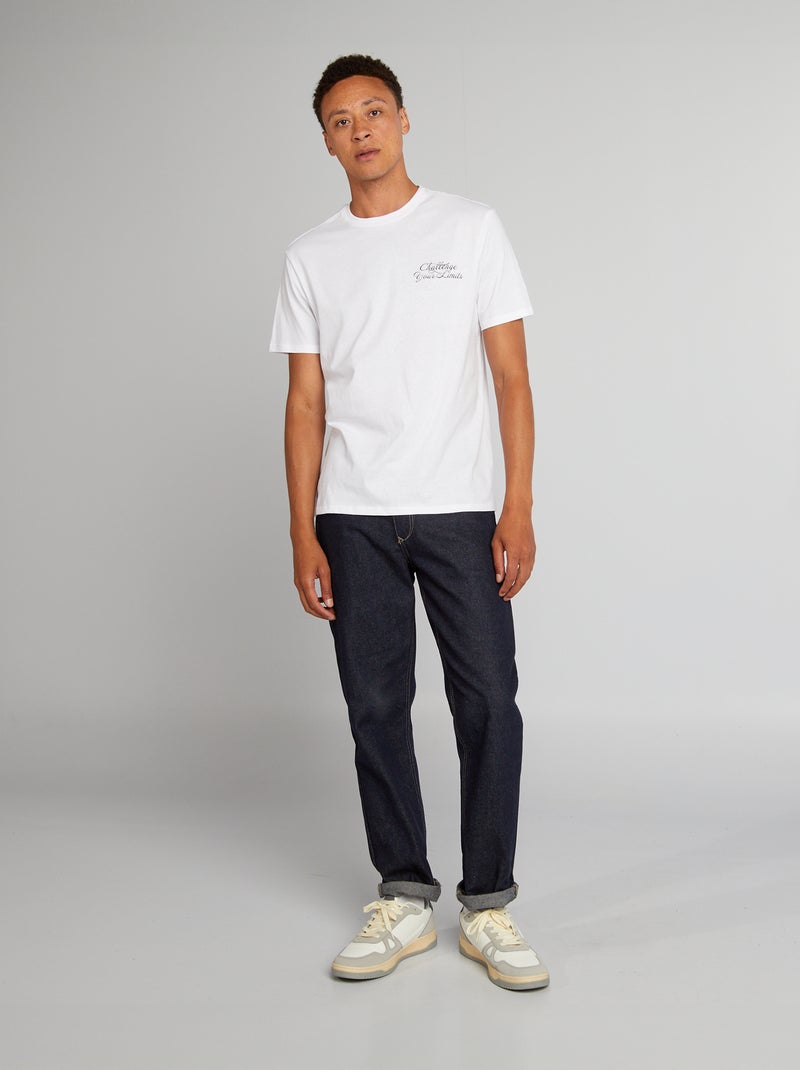 T-shirt en coton à coupe droite avec imprimé Blanc 'Challenge' - Kiabi