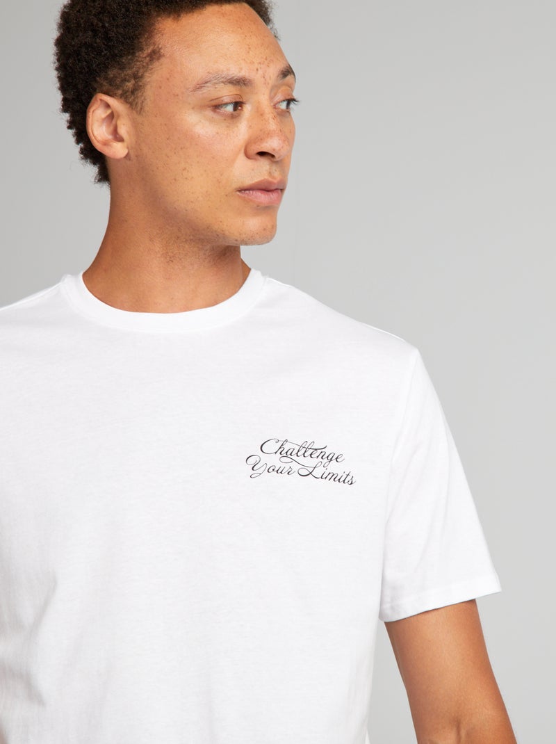 T-shirt en coton à coupe droite avec imprimé Blanc 'Challenge' - Kiabi