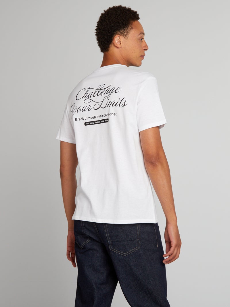 T-shirt en coton à coupe droite avec imprimé Blanc 'Challenge' - Kiabi