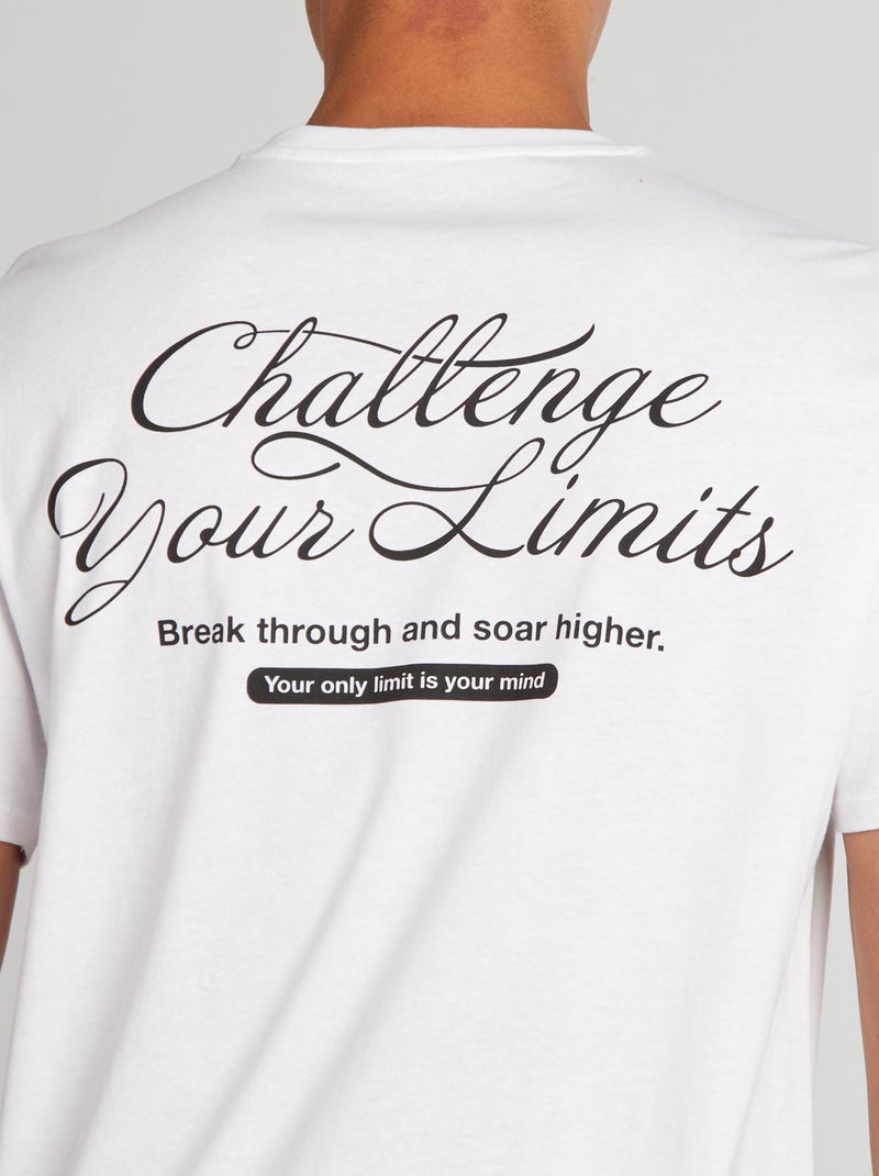 T-shirt en coton à coupe droite avec imprimé Blanc 'Challenge' - Kiabi