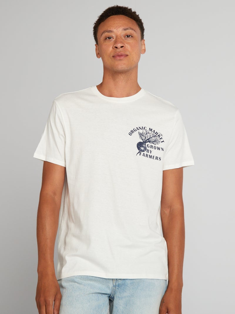 T-shirt en coton à coupe droite avec imprimé Blanc 'Farmers' - Kiabi