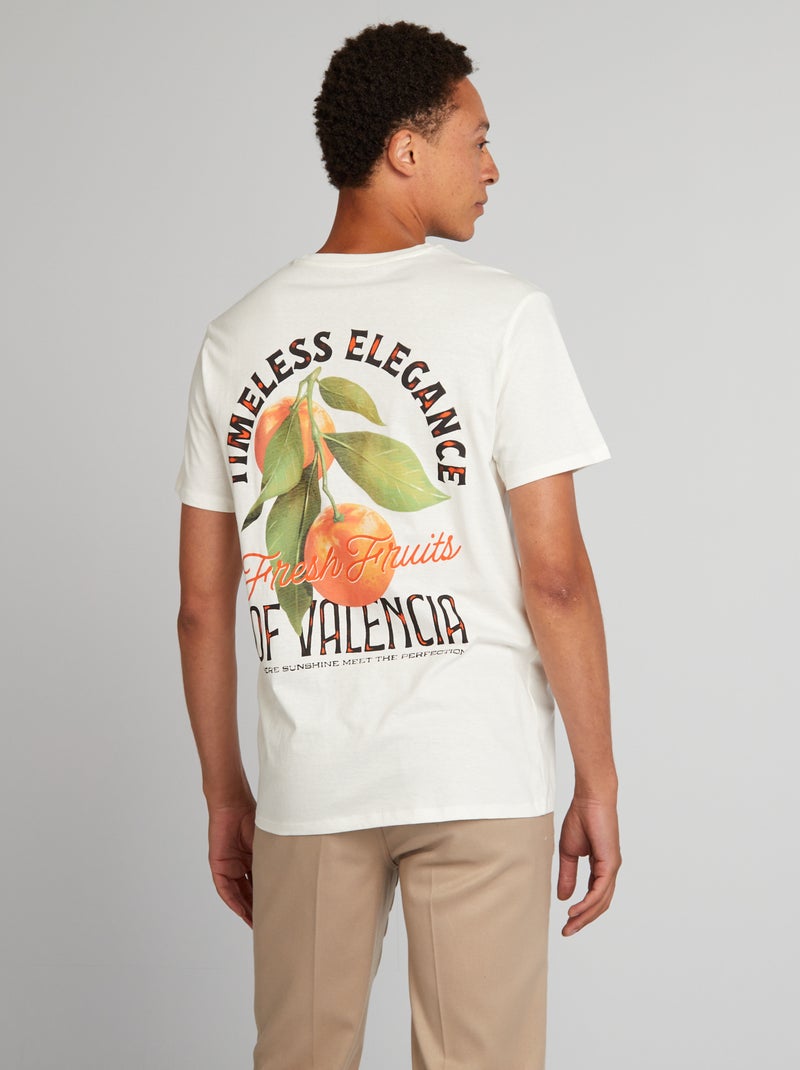 T-shirt en coton à coupe droite avec imprimé Blanc 'Valencia' - Kiabi