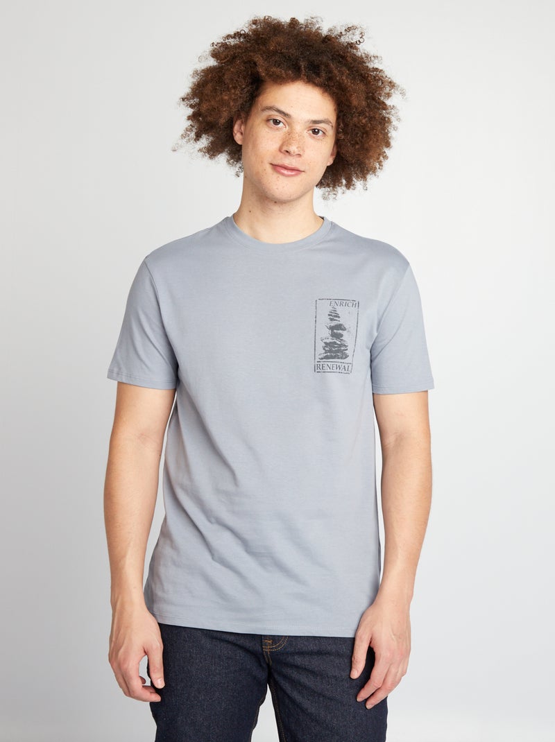 T-shirt en coton à coupe droite avec imprimé Bleu 'Renewal' - Kiabi