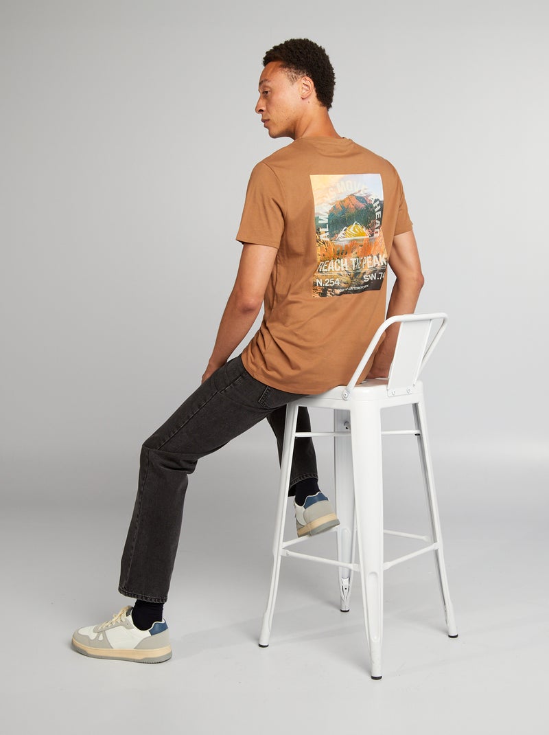 T-shirt en coton à coupe droite avec imprimé Marron - Kiabi