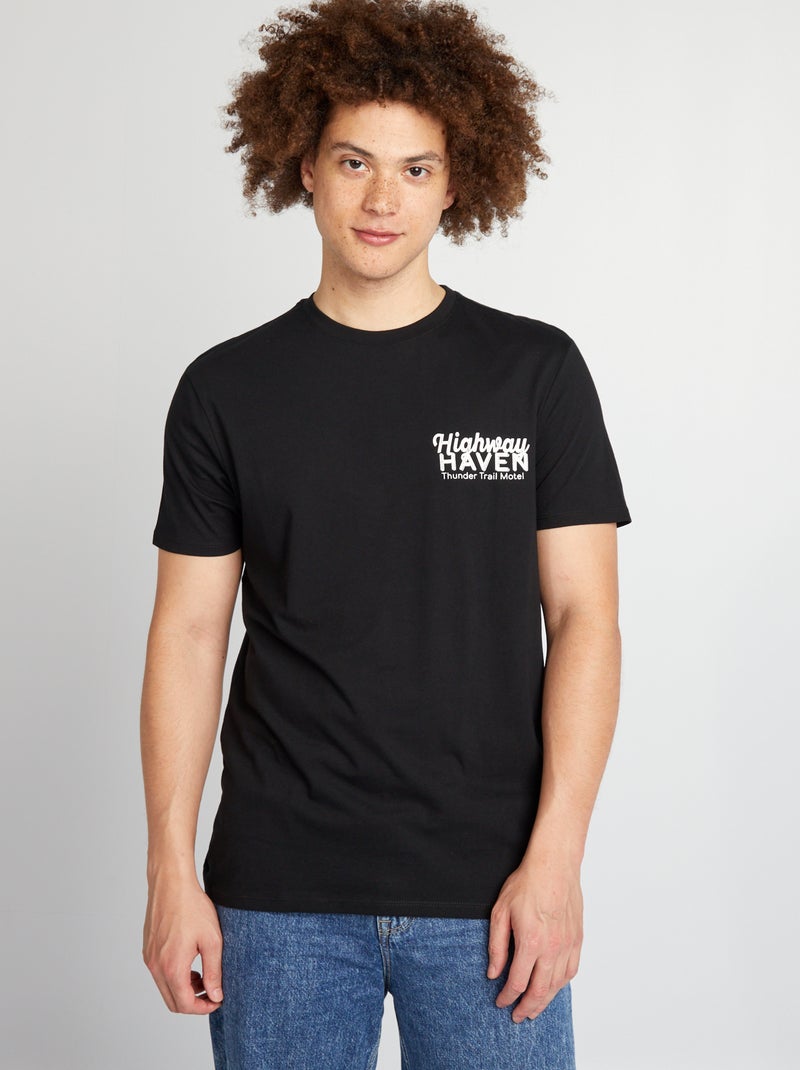 T-shirt en coton à coupe droite avec imprimé Noir 'Highway' - Kiabi