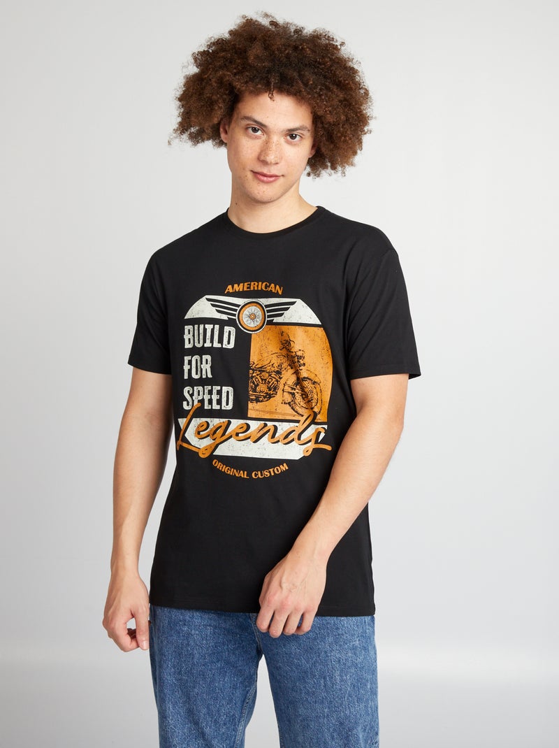 T-shirt en coton à coupe droite avec imprimé Noir 'speed' - Kiabi