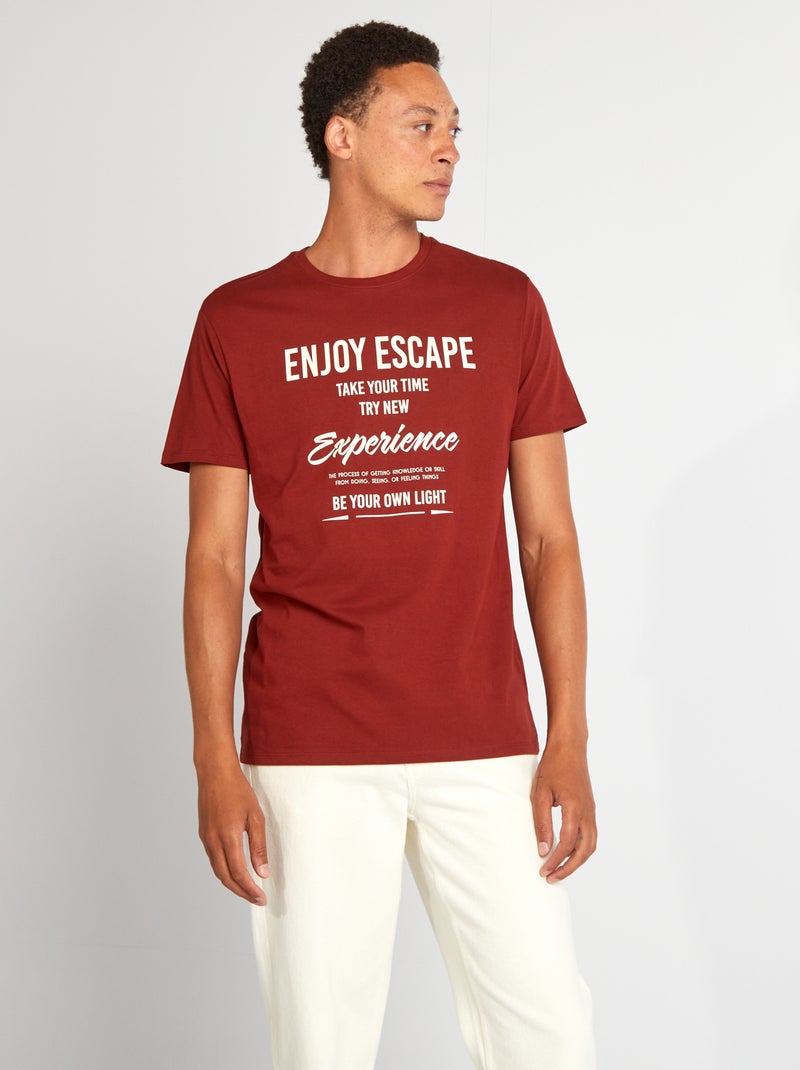 T-shirt en coton à coupe droite avec imprimé Rouge - Kiabi