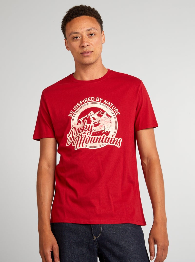 T-shirt en coton à coupe droite avec imprimé Rouge 'Rocky' - Kiabi