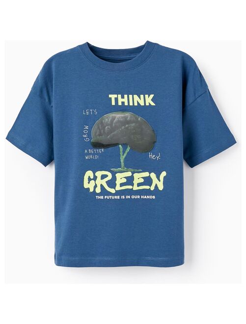 T-shirt en coton à effet holographique pour garçon 'Think Green' manches courtes NATURE TAKEOVER - Kiabi