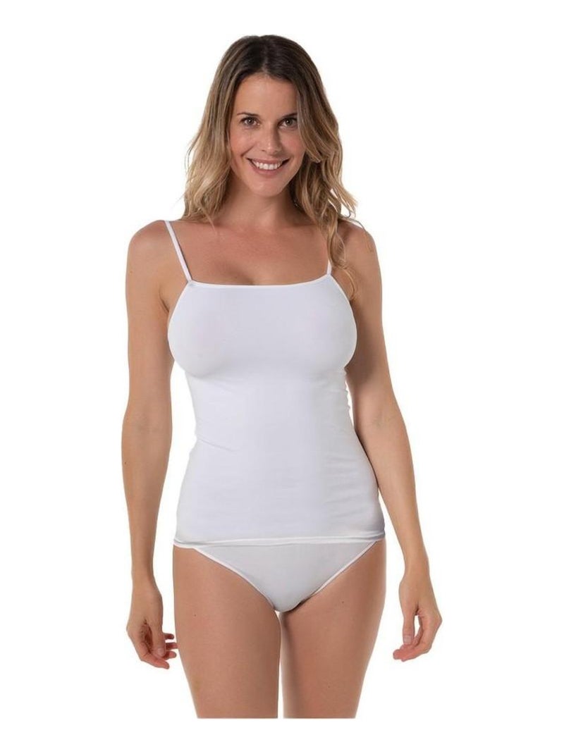 T-shirt en coton à fines bretelles, Maily Blanc - Kiabi