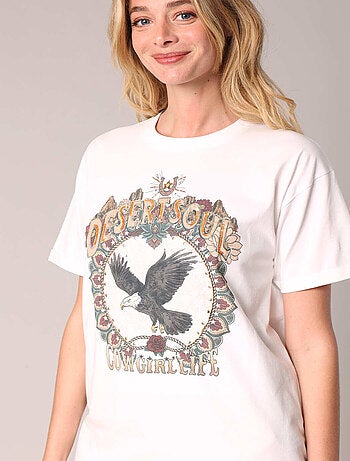 T-shirt en coton avec imprimé aigle et message « Desert Soul » 'Deeluxe'