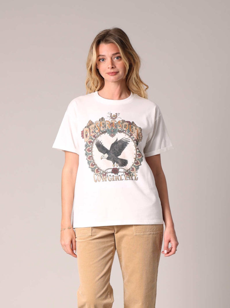 T-shirt en coton à imprimé aigle et message "Desert Soul"
 'Deeluxe' Blanc - Kiabi