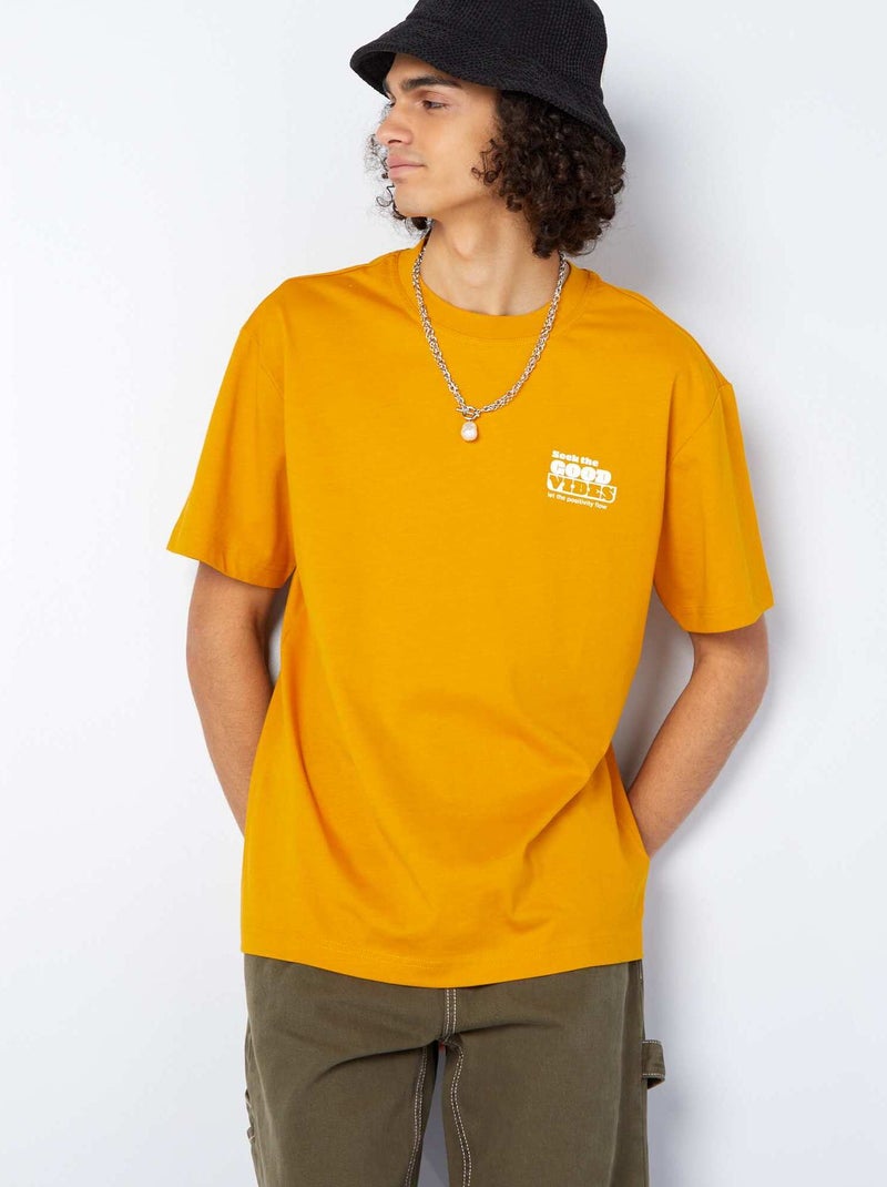 T-shirt en coton à imprimé devant Jaune - Kiabi
