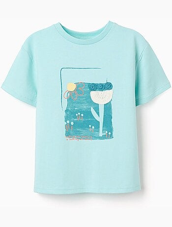 T-shirt en coton à imprimé et appliqué au crochet