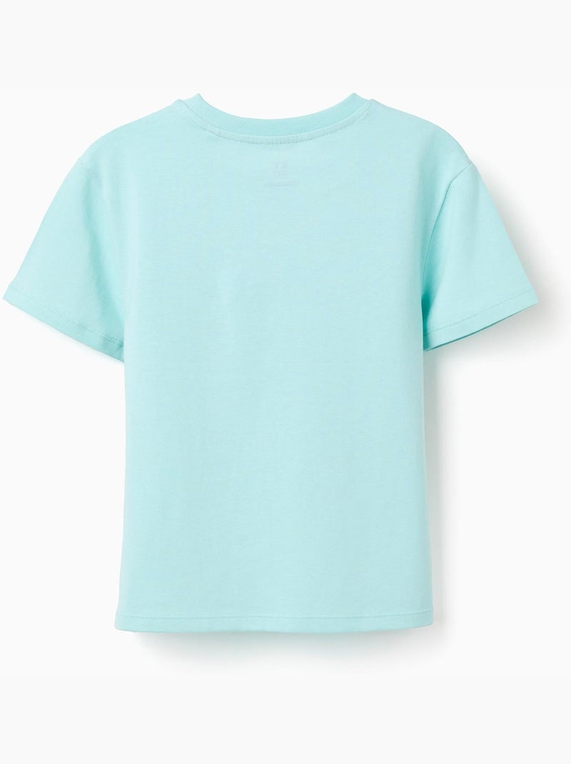 T-shirt en coton à imprimé et appliqué au crochet Bleu clair - Kiabi