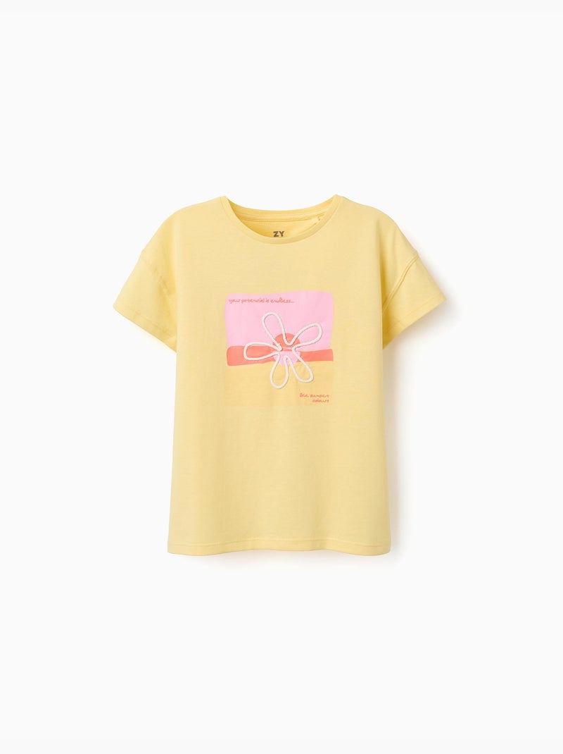 T-shirt en coton à imprimé floral 3D Jaune clair - Kiabi