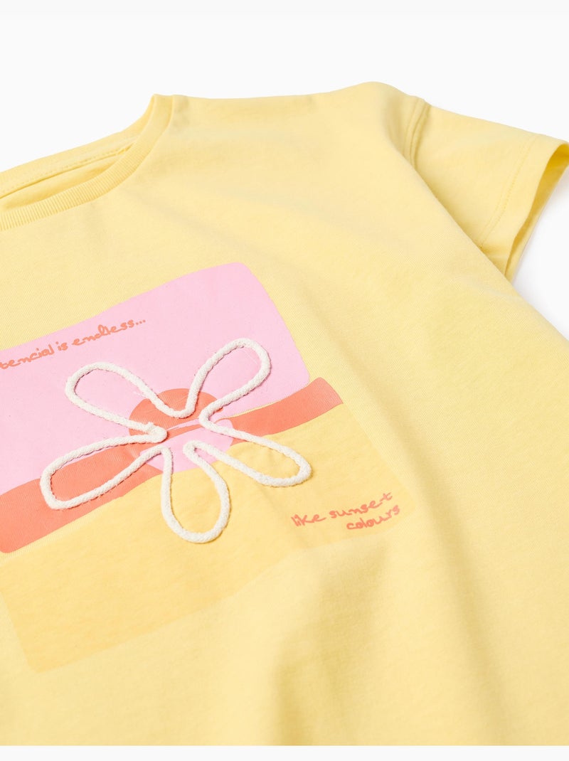 T-shirt en coton à imprimé floral 3D Jaune clair - Kiabi