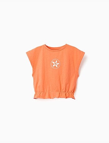 T-shirt en coton à imprimé floral et volants