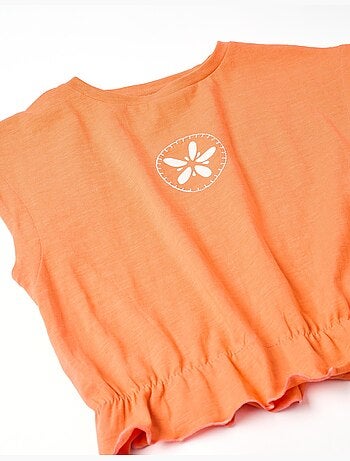 T-shirt en coton à imprimé floral et volants