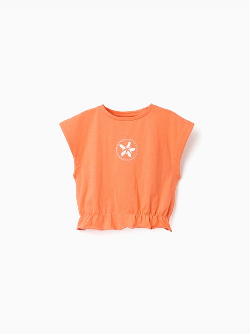 T-shirt en coton à imprimé floral et volants - Kiabi