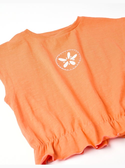 T-shirt en coton à imprimé floral et volants - Kiabi