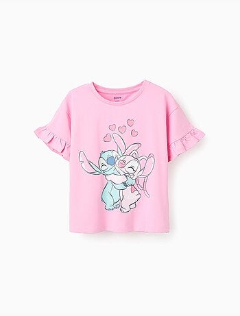 T-shirt en coton à imprimé Stitch et Angel et volants