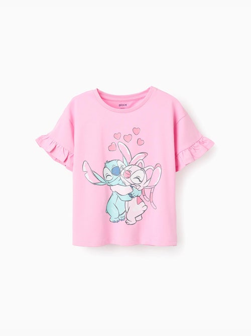 T-shirt en coton à imprimé Stitch et Angel et volants - Kiabi