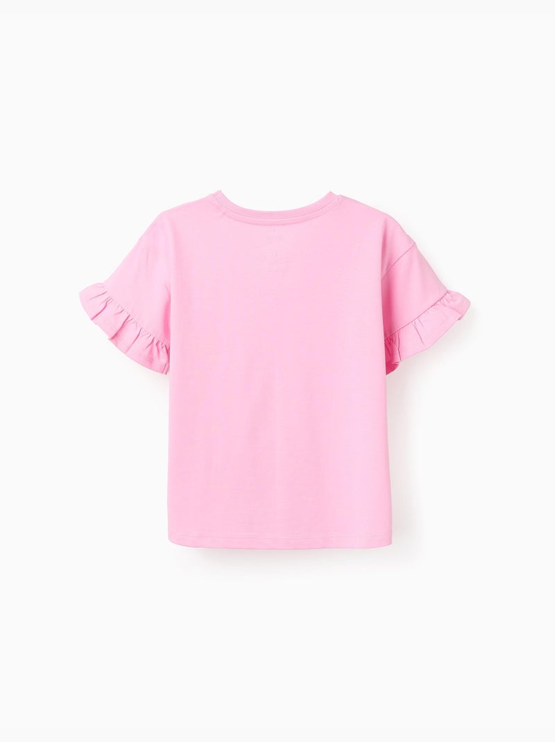 T-shirt en coton à imprimé Stitch et Angel et volants Rose - Kiabi