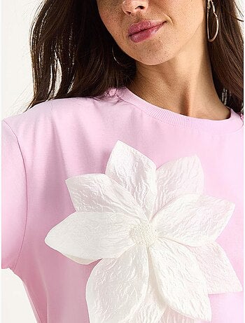 T-shirt en coton à manches courtes avec accessoire floral lucci