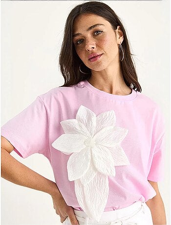 T-shirt en coton à manches courtes avec accessoire floral lucci