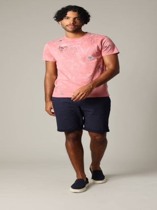T-shirt en coton à manches courtes avec application printée et motif floral 'Deeluxe'