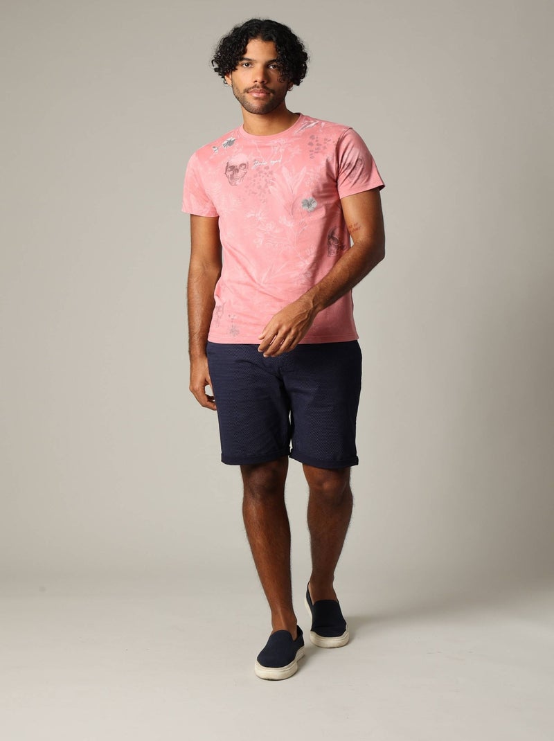 T-shirt en coton à manches courtes avec application printée et motif floral 'Deeluxe' Rose clair - Kiabi