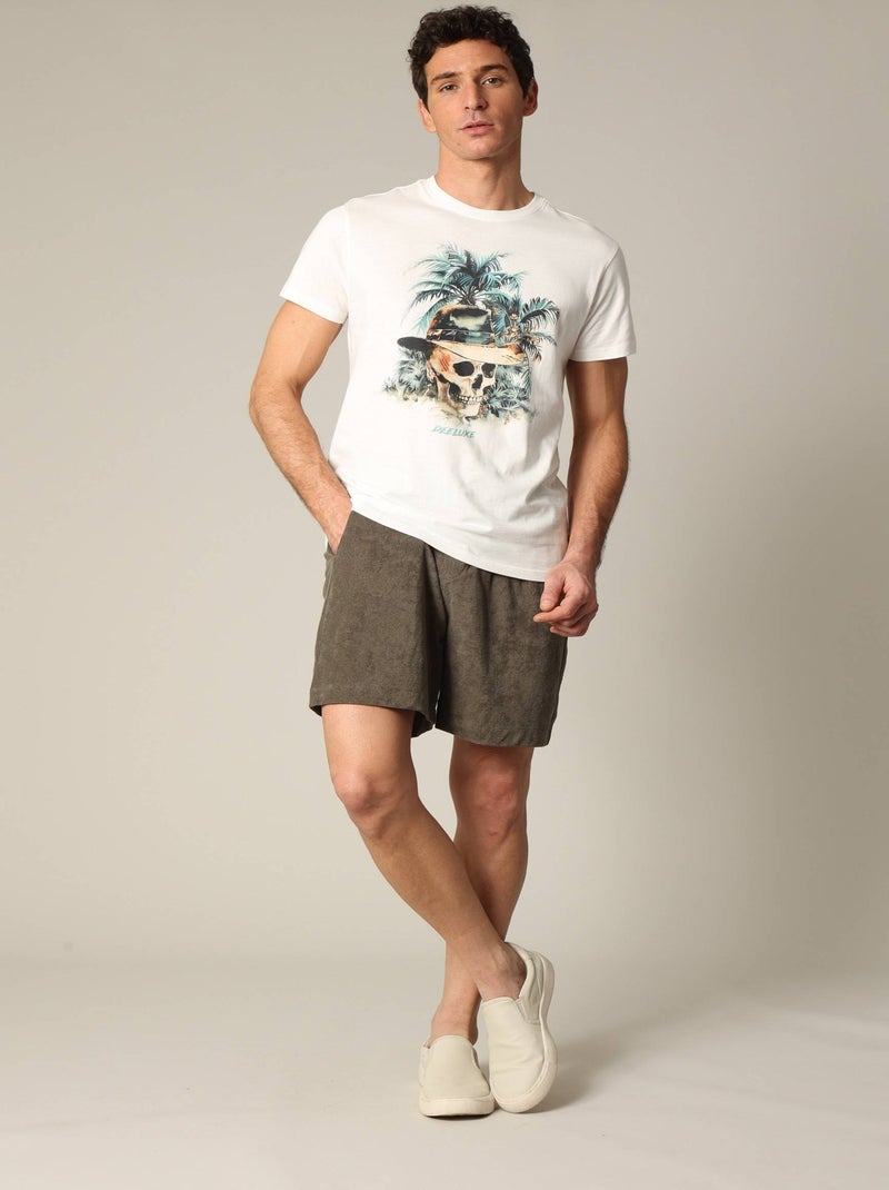 T-shirt en coton à manches courtes avec graphisme sur le devant 'Deeluxe' Ecru - Kiabi