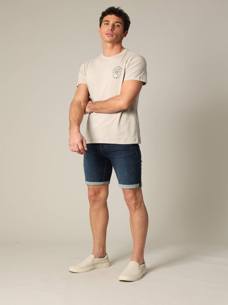 T-shirt en coton à manches courtes AVEC GRAPHS 'Deeluxe' Ecru - Kiabi