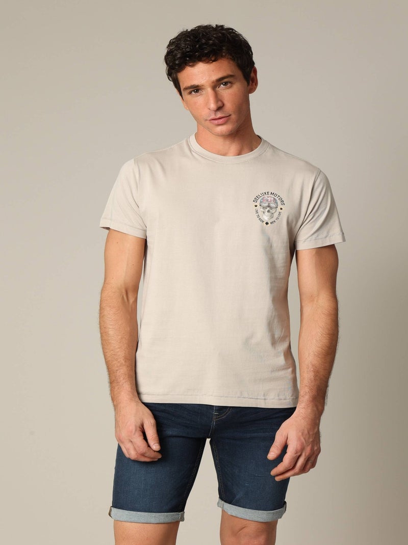 T-shirt en coton à manches courtes AVEC GRAPHS 'Deeluxe' Ecru - Kiabi