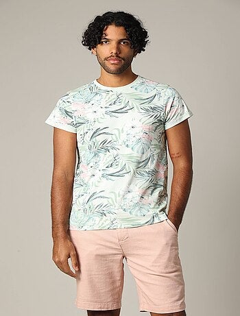 T-shirt en coton à manches courtes avec poche poitrine et motif tropical 'Deeluxe'