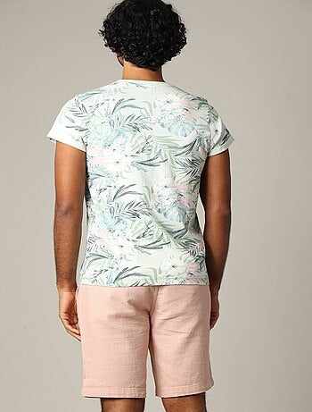 T-shirt en coton à manches courtes avec poche poitrine et motif tropical 'Deeluxe'