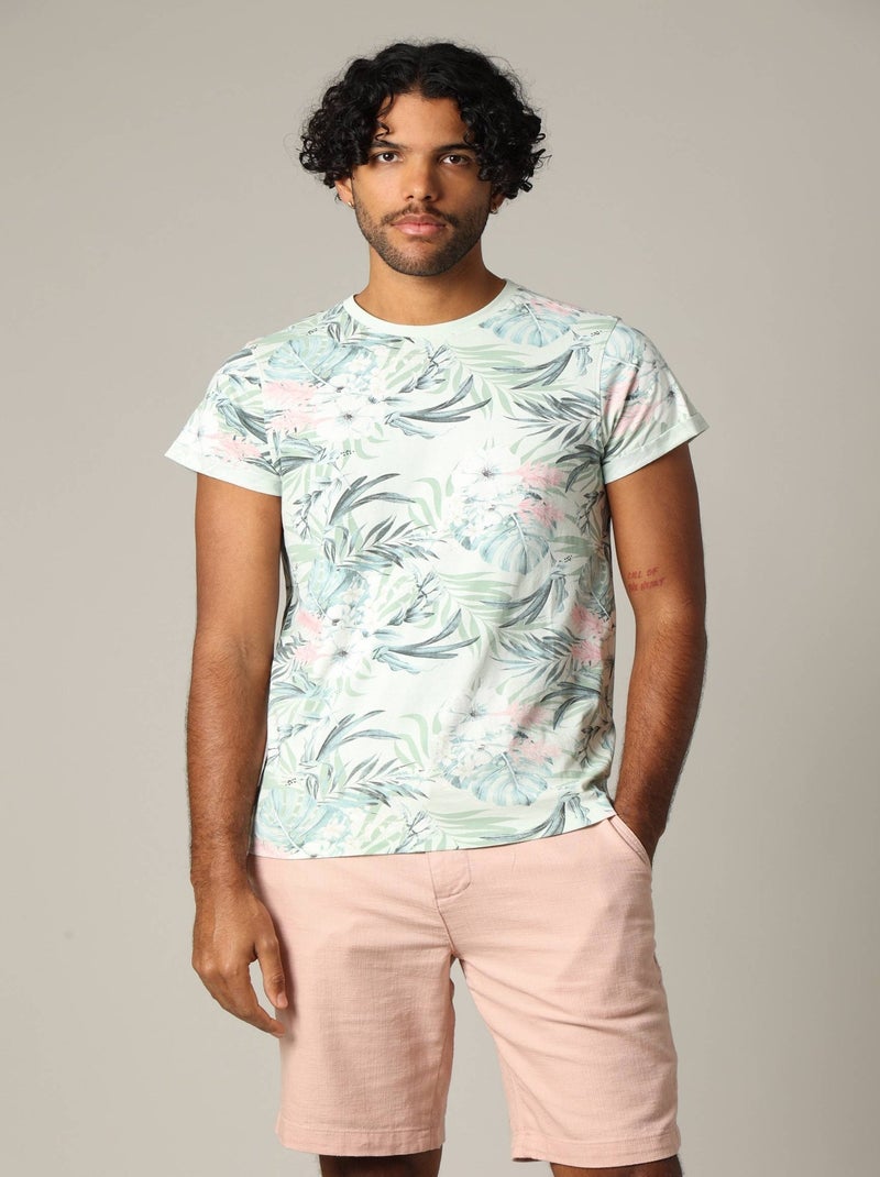 T-shirt en coton à manches courtes avec poche poitrine et motif tropical 'Deeluxe' Bleu lagon - Kiabi