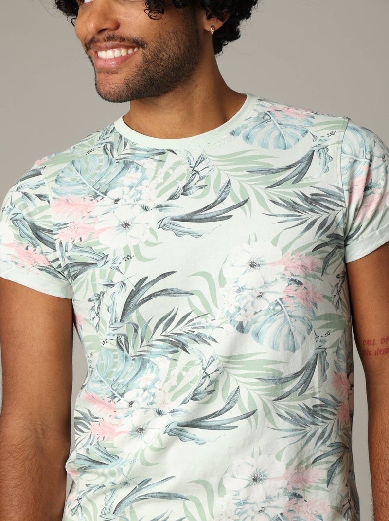T-shirt en coton à manches courtes avec poche poitrine et motif tropical 'Deeluxe' Bleu lagon - Kiabi