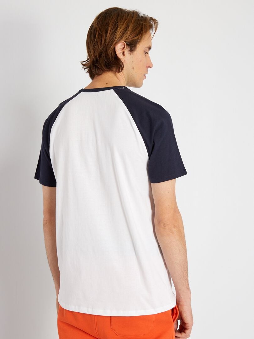T-shirt en coton à manches courtes Blanc/bleu - Kiabi