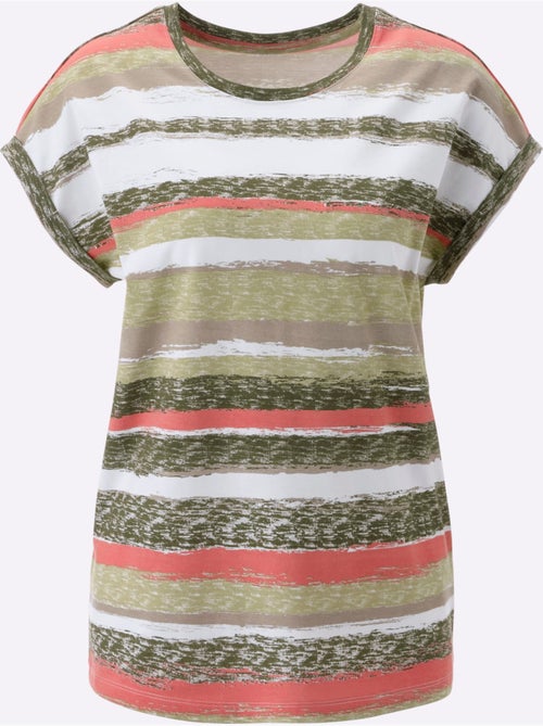 T-shirt en coton à manches courtes et rayures régulières - Taille standard - Moda Vilona - Kiabi T-shirt en coton à manches courtes et rayures régulières - Taille standard - Moda Vilona - Kiabi