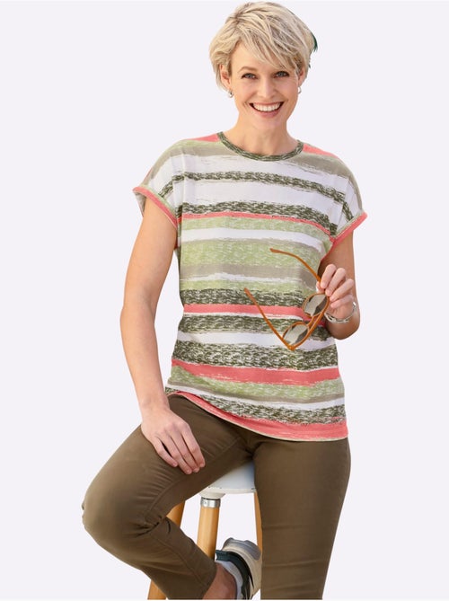 T-shirt en coton à manches courtes et rayures régulières - Taille standard - Moda Vilona - Kiabi T-shirt en coton à manches courtes et rayures régulières - Taille standard - Moda Vilona - Kiabi