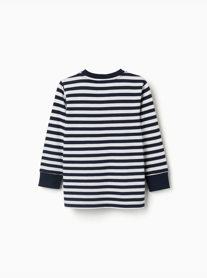T-shirt en coton à manches longues à rayures Bleu foncé - Kiabi