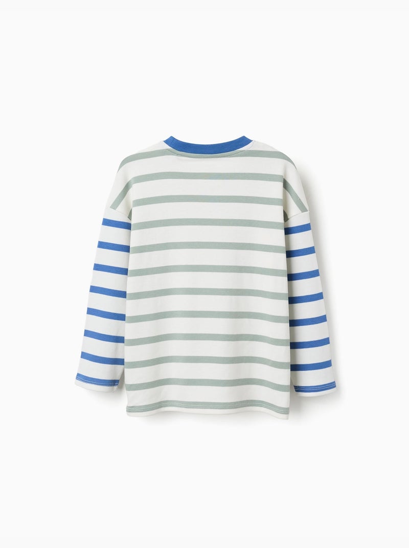 T-shirt en coton à manches longues à rayures Vert - Kiabi