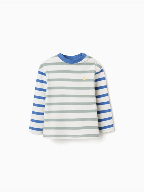 T-shirt en coton à manches longues à rayures - Kiabi