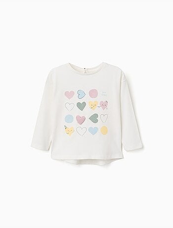 T-shirt en coton à manches longues avec cœurs imprimés
