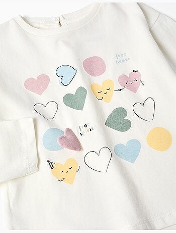 T-shirt en coton à manches longues avec cœurs imprimés