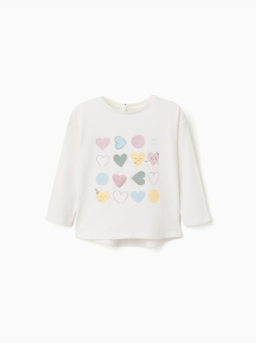 T-shirt en coton à manches longues avec cœurs imprimés - Kiabi T-shirt en coton à manches longues avec cœurs imprimés - Kiabi