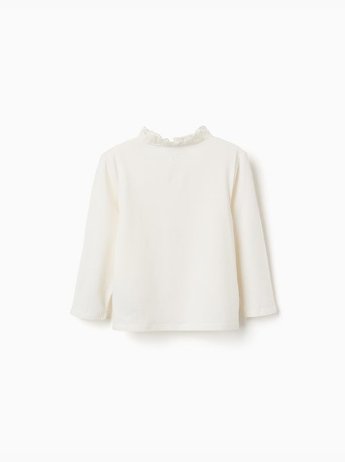 T-shirt en coton à manches longues avec fleurs brodées - Kiabi